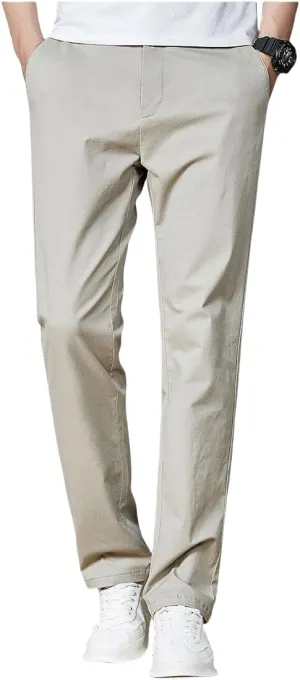 Men's Classic Straight Leg Casual Pants, Cotton Business Trousers, Available in Navy, Black, Gray
