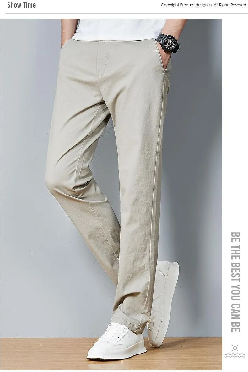 Men's Classic Straight Leg Casual Pants, Cotton Business Trousers, Available in Navy, Black, Gray
