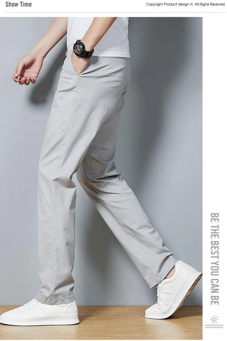 Men's Classic Straight Leg Casual Pants, Cotton Business Trousers, Available in Navy, Black, Gray