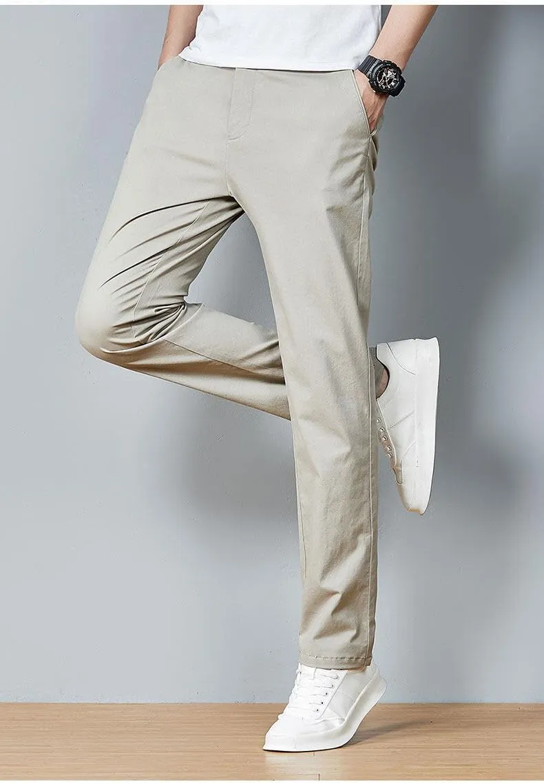 Men's Classic Straight Leg Casual Pants, Cotton Business Trousers, Available in Navy, Black, Gray