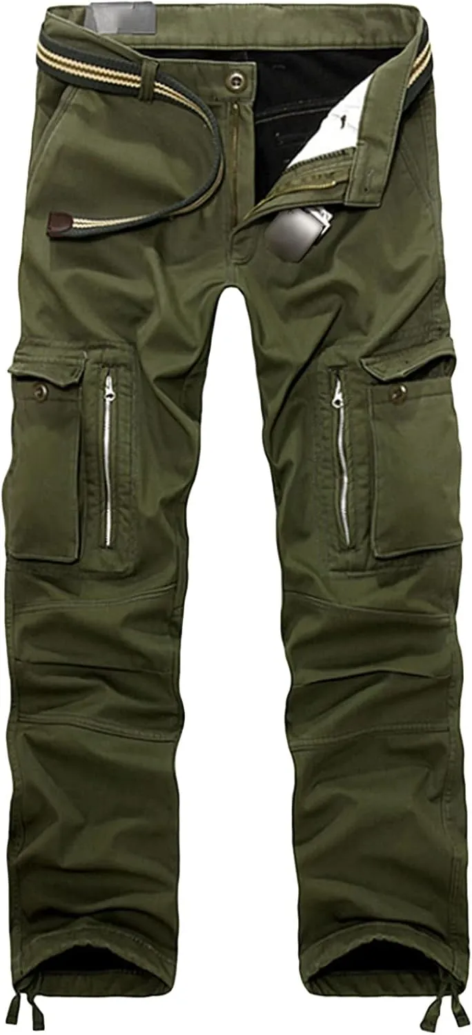 Men's Cotton Casual Pants Lightweight Classic Straight Leg Cargo Pants Relaxed Outdoor Trousers Multi Pocket