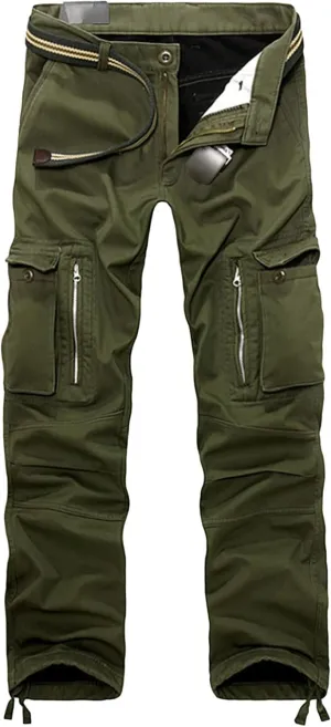 Men's Cotton Casual Pants Lightweight Classic Straight Leg Cargo Pants Relaxed Outdoor Trousers Multi Pocket