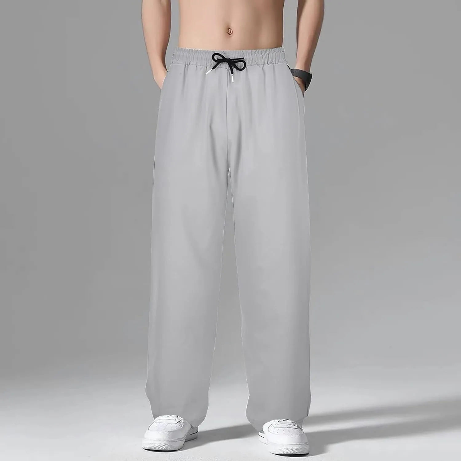 Men's Cotton Linen Pants Stretch Elastic Waist Joggers Relaxed Fit Overalls Hiking Hunting Work Trousers