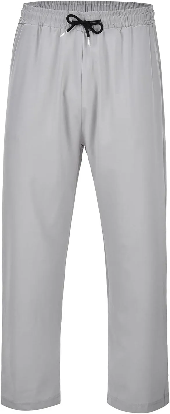 Men's Cotton Linen Pants Stretch Elastic Waist Joggers Relaxed Fit Overalls Hiking Hunting Work Trousers