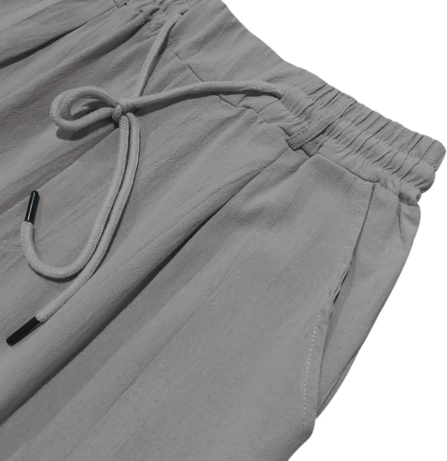 Men's Drawstring Cotton Linen Pants Lightweight Casual Yoga Trousers Elastic Waist Beach Pants with Pocket Loose Fit