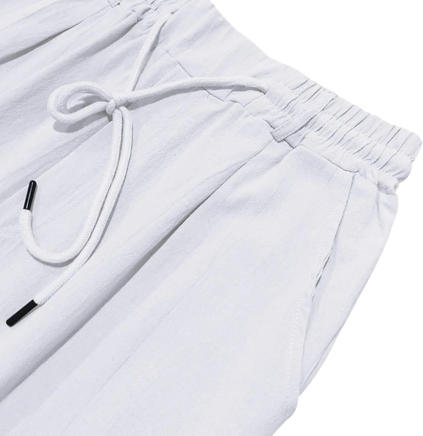Men's Drawstring Cotton Linen Pants Lightweight Casual Yoga Trousers Elastic Waist Beach Pants with Pocket Loose Fit