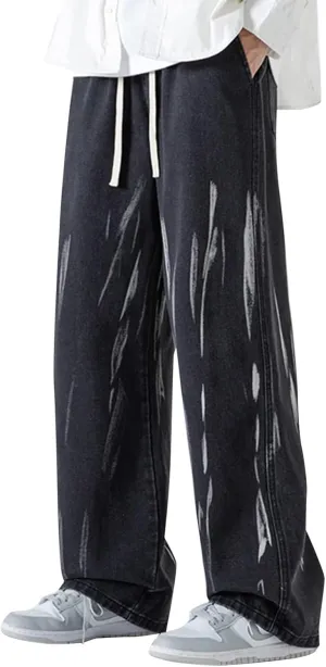 Men's Fashion Brand High Street Sharpened Jeans Wide Leg Trousers Pants Relaxed Fit Jeans Men Stretch Jeans for
