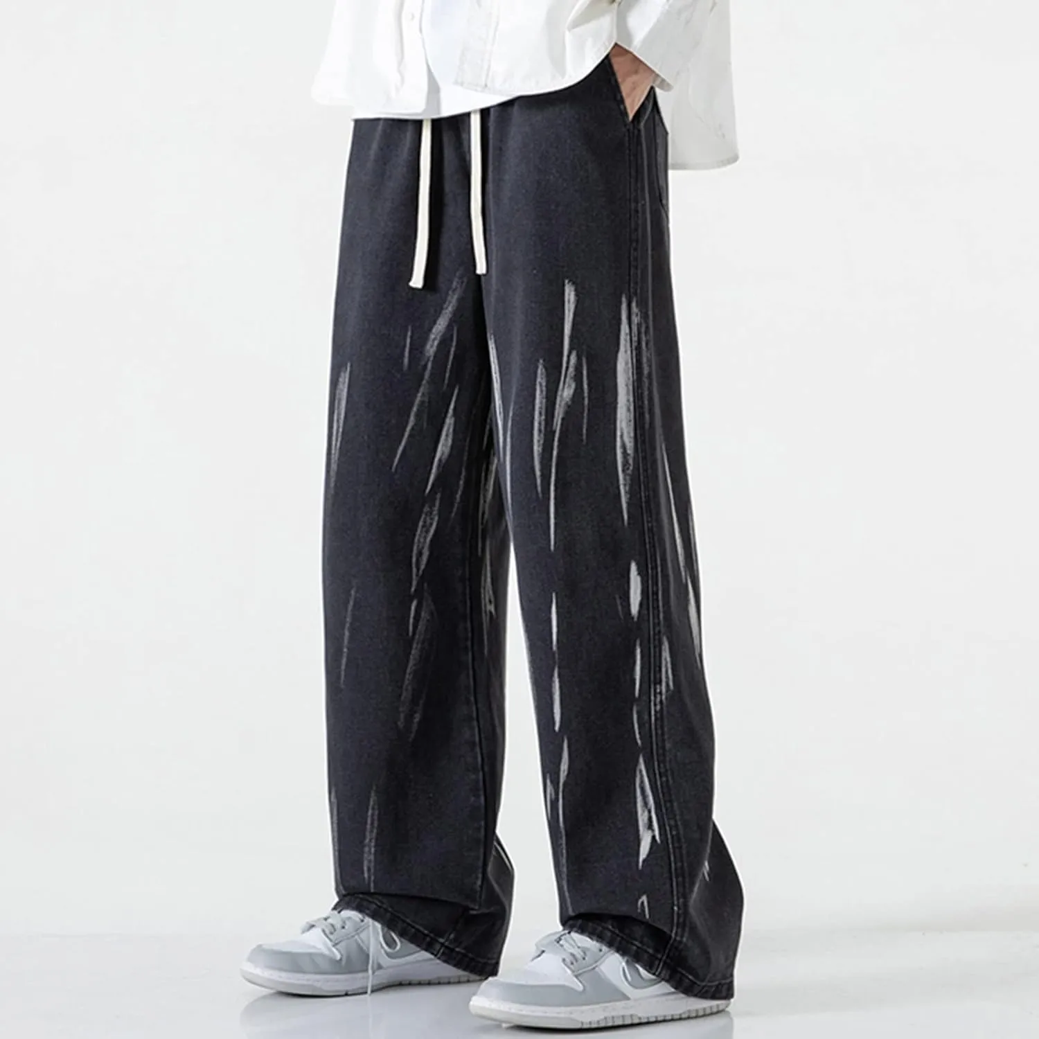 Men's Fashion Brand High Street Sharpened Jeans Wide Leg Trousers Pants Relaxed Fit Jeans Men Stretch Jeans for