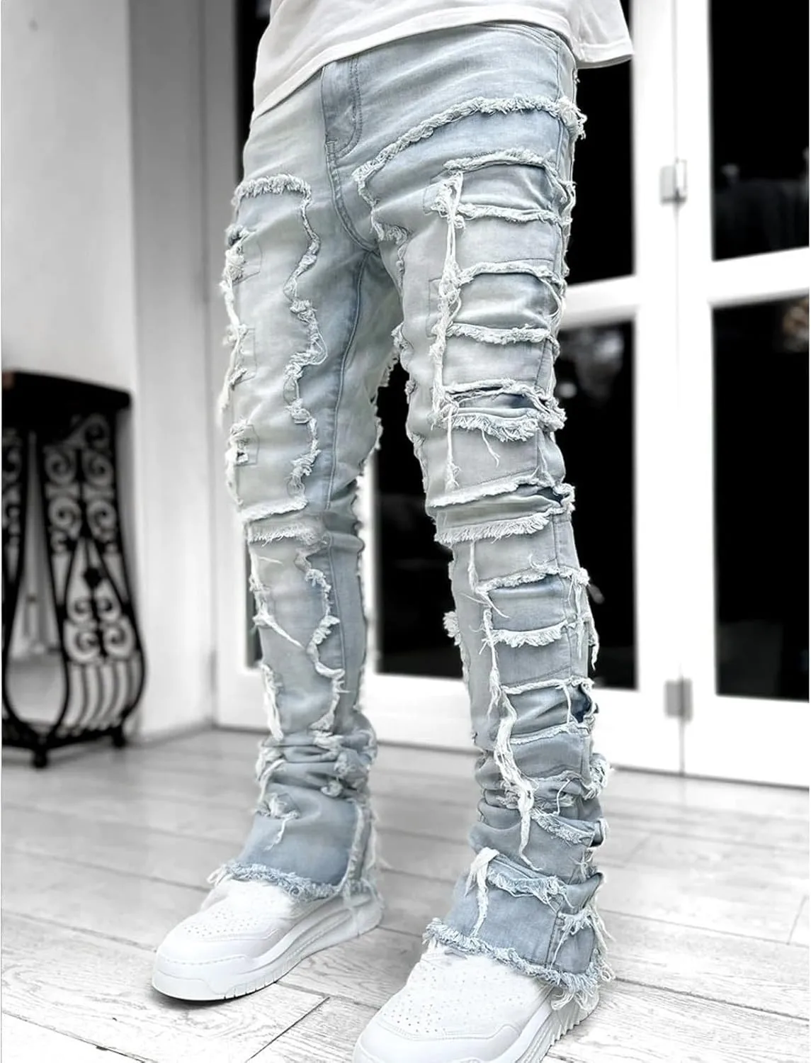 Men's Fashion Brand High Street Sharpened Jeans Wide Leg Trousers Pants Relaxed Fit Jeans Men Stretch Jeans for