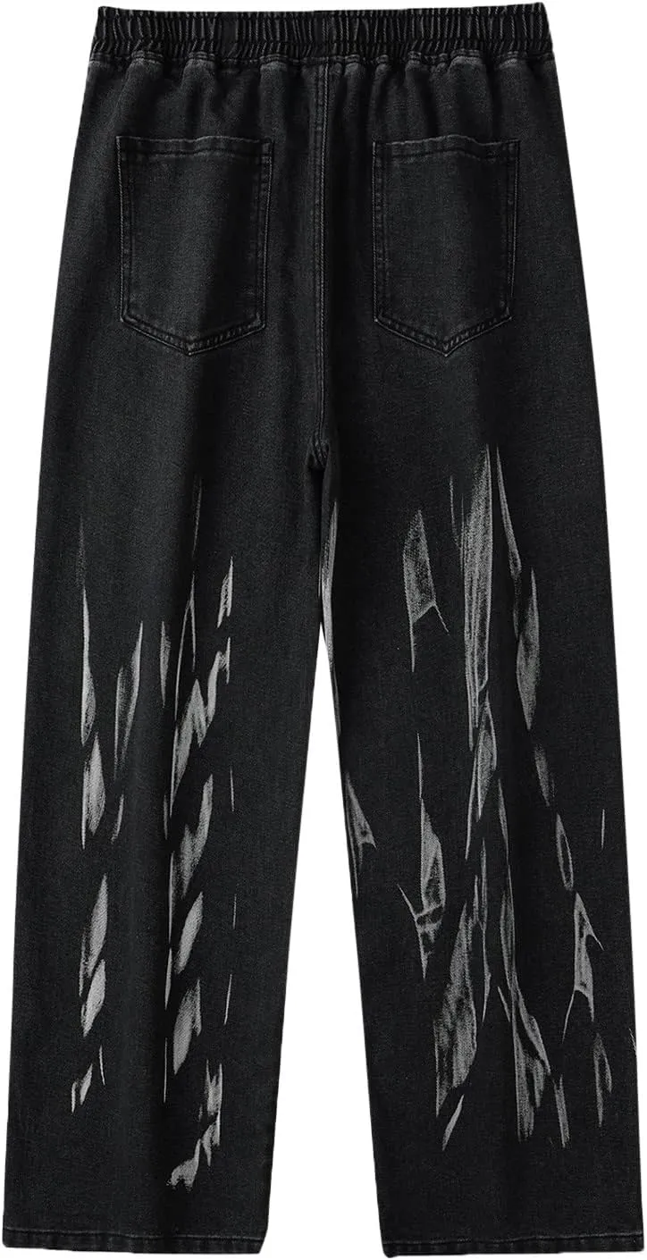 Men's Fashion Brand High Street Sharpened Jeans Wide Leg Trousers Pants Relaxed Fit Jeans Men Stretch Jeans for