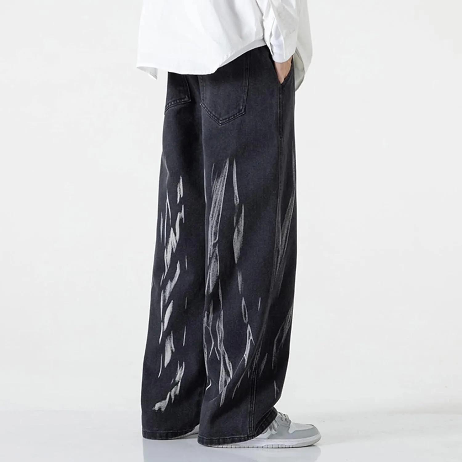 Men's Fashion Brand High Street Sharpened Jeans Wide Leg Trousers Pants Relaxed Fit Jeans Men Stretch Jeans for