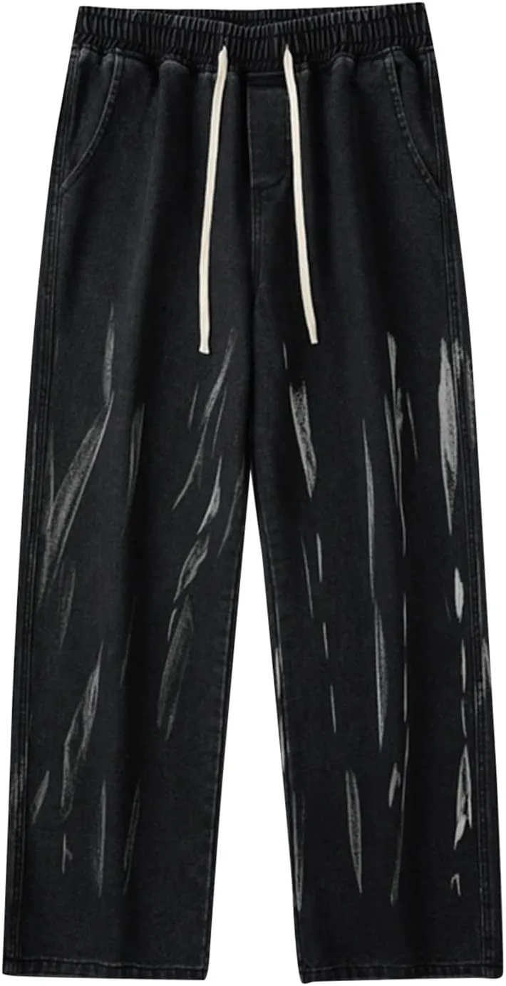 Men's Fashion Brand High Street Sharpened Jeans Wide Leg Trousers Pants Relaxed Fit Jeans Men Stretch Jeans for