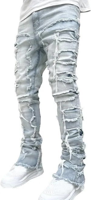 Men's Fashion Brand High Street Sharpened Jeans Wide Leg Trousers Pants Relaxed Fit Jeans Men Stretch Jeans for