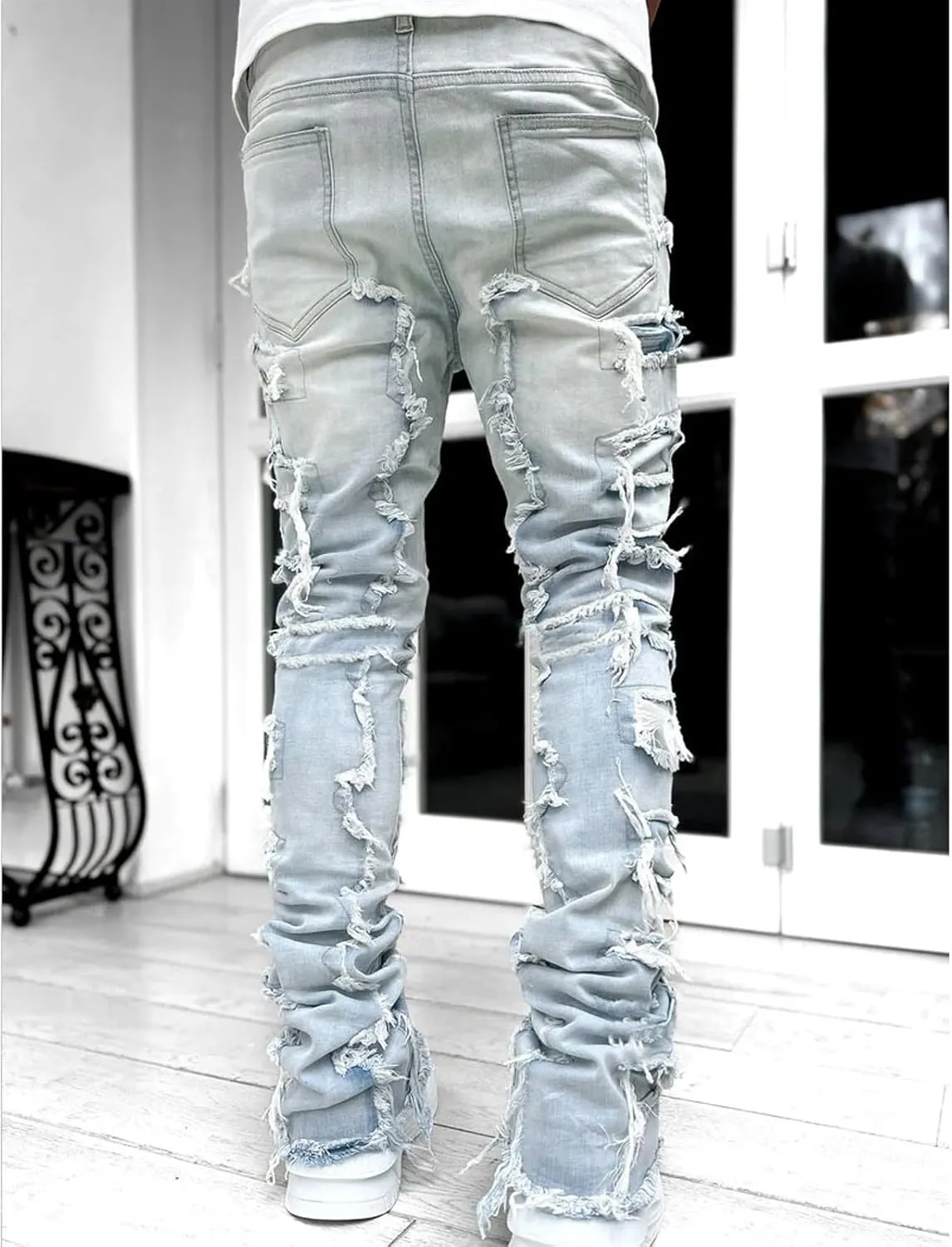Men's Fashion Brand High Street Sharpened Jeans Wide Leg Trousers Pants Relaxed Fit Jeans Men Stretch Jeans for