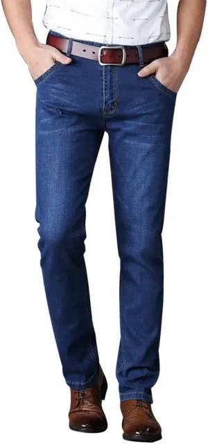 Men's Fleece Lined Jeans Stretch Fit Winter Thicken Buckle Fly Straight Leg Outdoor Work Business Denim Pants
