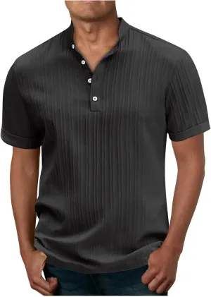 Mens Henley Shirts Short Sleeve Textura Tshirt Comfy Golf Tops Casual Tees 2024 Summer Blouse Muscle Tshirts Shirts