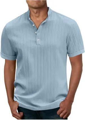 Mens Henley Shirts Short Sleeve Textura Tshirt Comfy Golf Tops Casual Tees 2024 Summer Blouse Muscle Tshirts Shirts