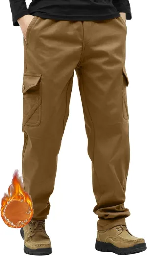 Men's Hiking Pants Fleece Lined Winter Military Work Cargo Pants Oversized Men Thermal Outdoor Tactical Training Warm