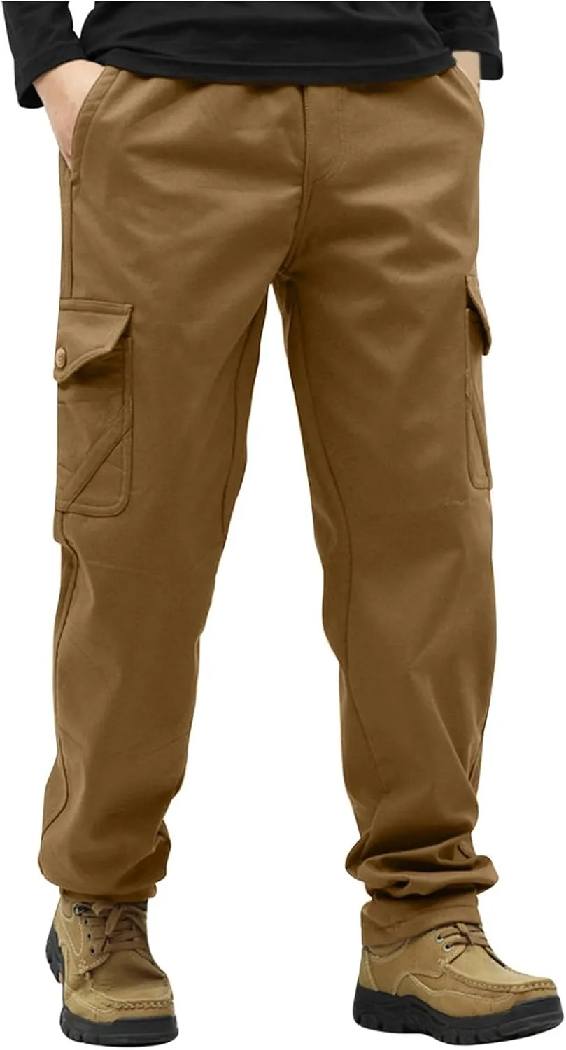 Men's Hiking Pants Fleece Lined Winter Military Work Cargo Pants Oversized Men Thermal Outdoor Tactical Training Warm