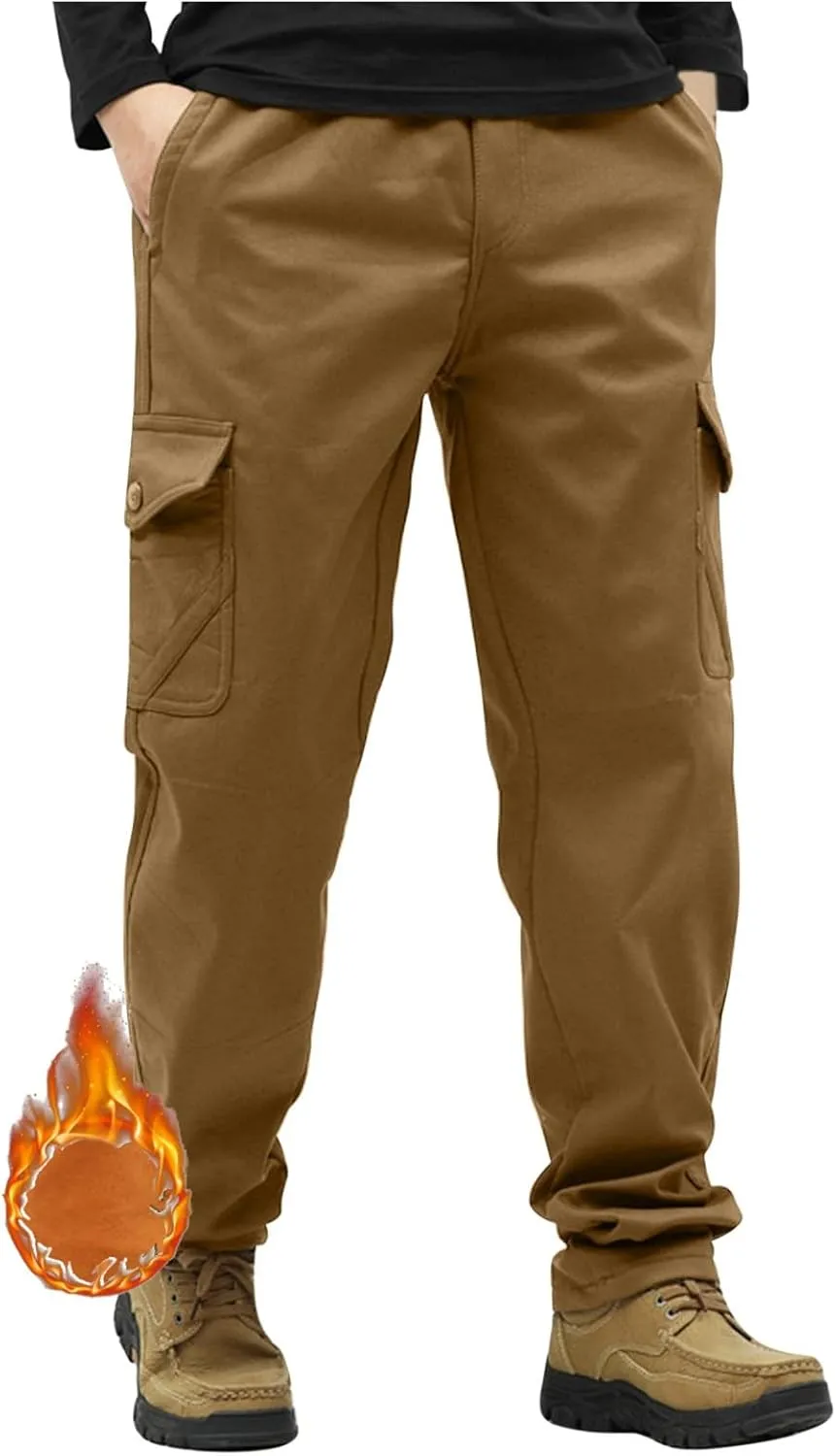 Men's Hiking Pants Fleece Lined Winter Military Work Cargo Pants Oversized Men Thermal Outdoor Tactical Training Warm