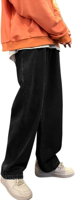 Mens Jeans Pants Stretch Denim Straight Leg Relaxed Fit Jeans for Men Flat Front Hidden Comfort Waistband Pant Jeans