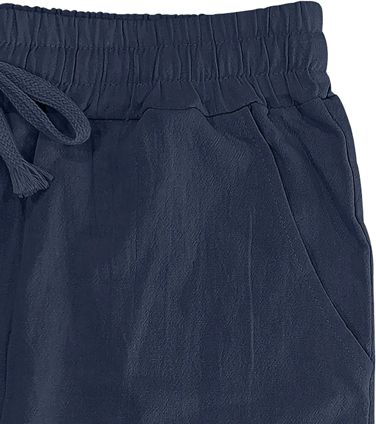 Mens Linen Beach Pants Loose Fit Casual traight-Legs Elastic Drawstring Waist Summer Vacation Long Pants Trousers