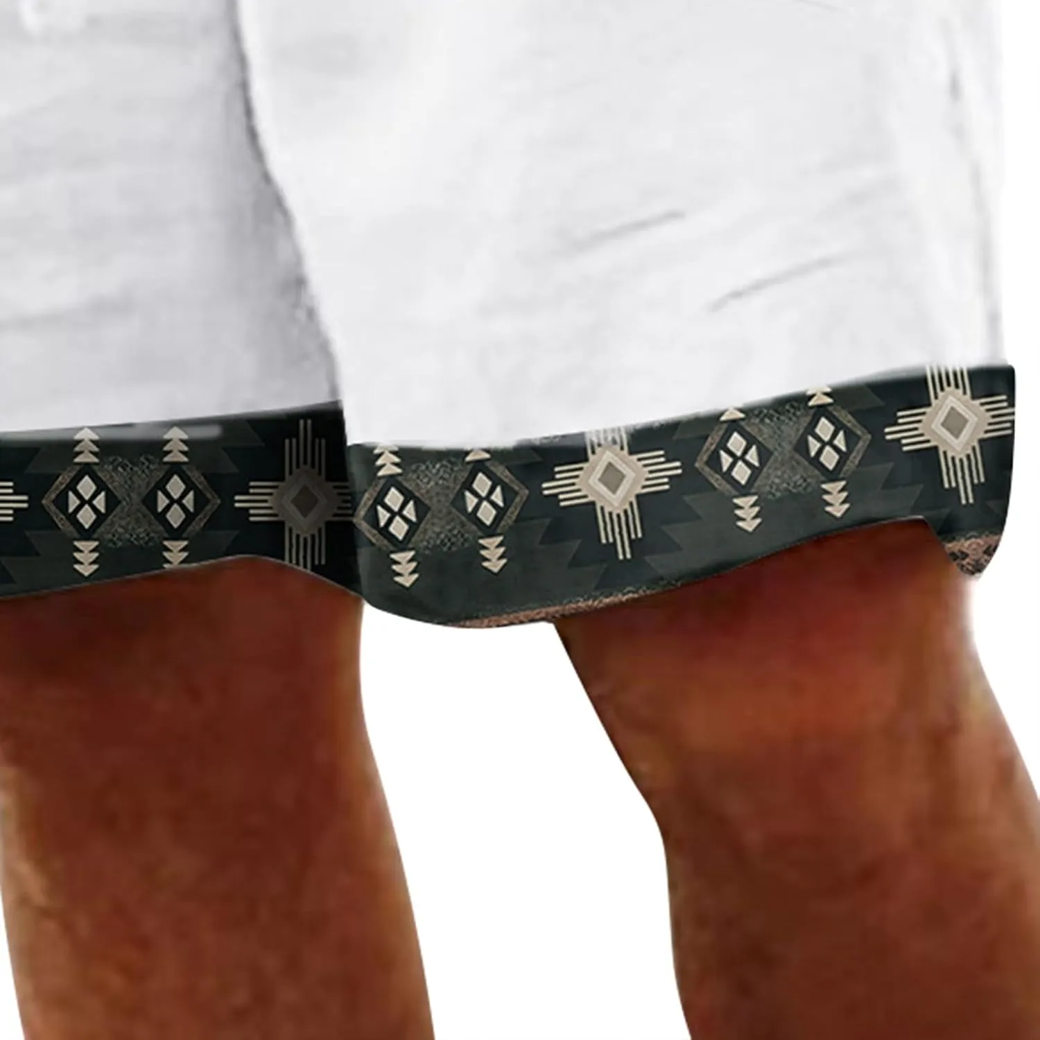 Men's Linen Shorts Casual Elastic Waist Drawstring Palm Tree Print Summer Beach Vacation Golf Shorts with Pockets