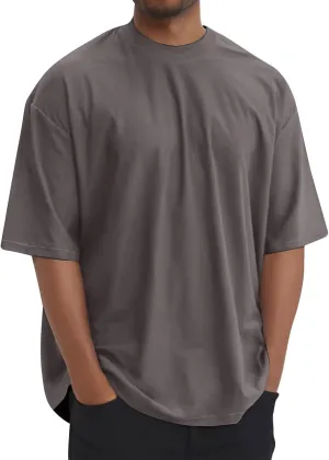 Mens Oversize Pullover Solid Color Casual Tees Fashion Drop Shoulder Short Sleeve Tshirts
