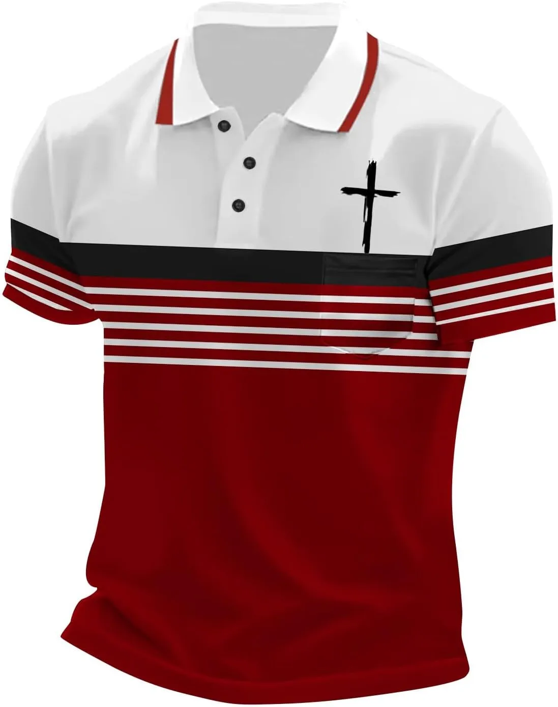 Mens Polo Shirt Short Sleeve Christian Casual Tees 3 Button Tops Lightweight Casual Basic Tee Striped Golf Shirts