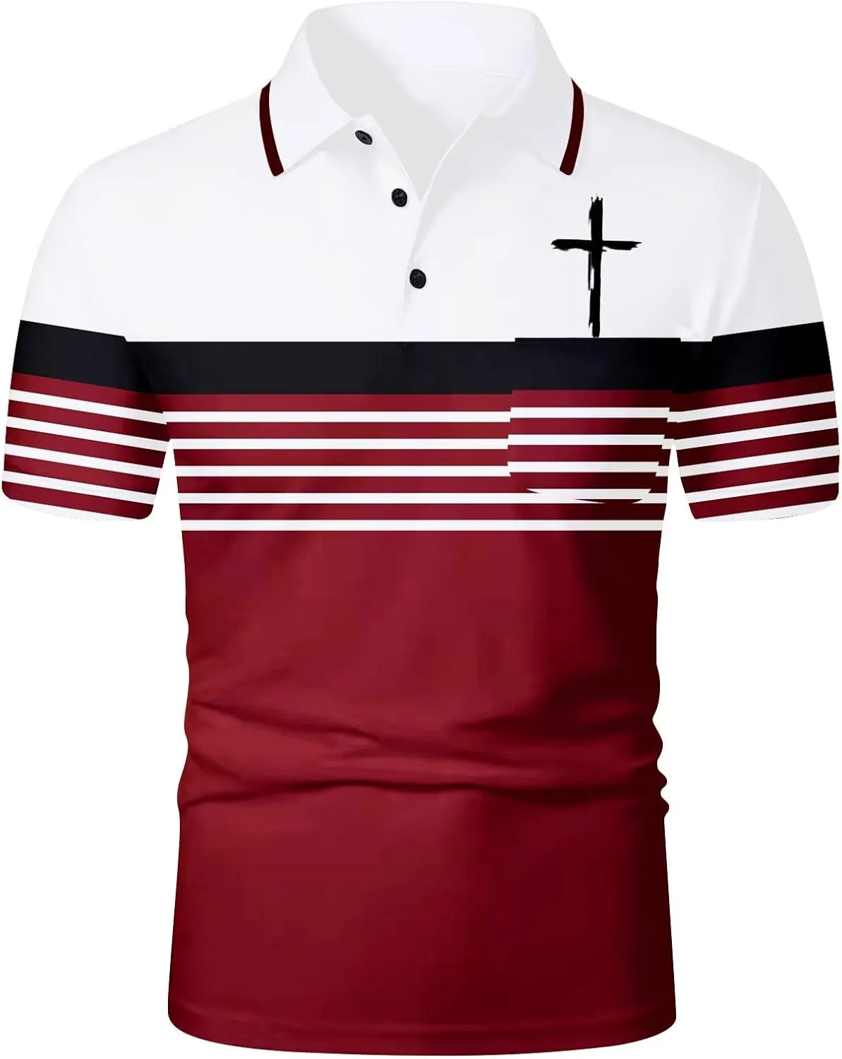 Mens Polo Shirt Short Sleeve Christian Casual Tees 3 Button Tops Lightweight Casual Basic Tee Striped Golf Shirts