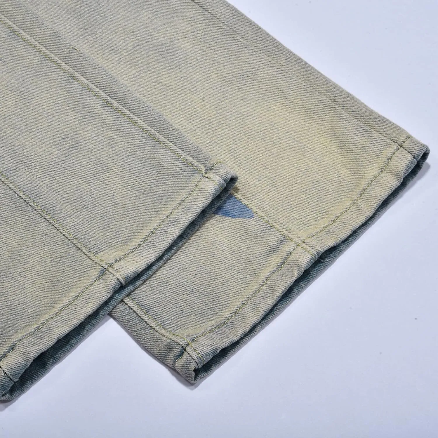 Men's Regular Fit Straight Hole Buckle Zipper Middle Waist Denim Long Pants Trousers Pants Wide Leg Trousers Pants