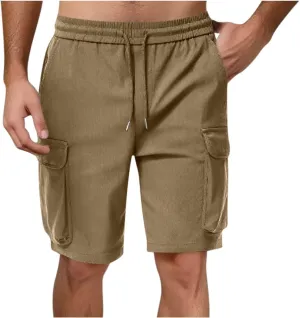 Mens Shorts Summer Casual Beach Pants Drawstring Elastic Waist Trousers with Pockets Comfy Hawaii Shorts for Men