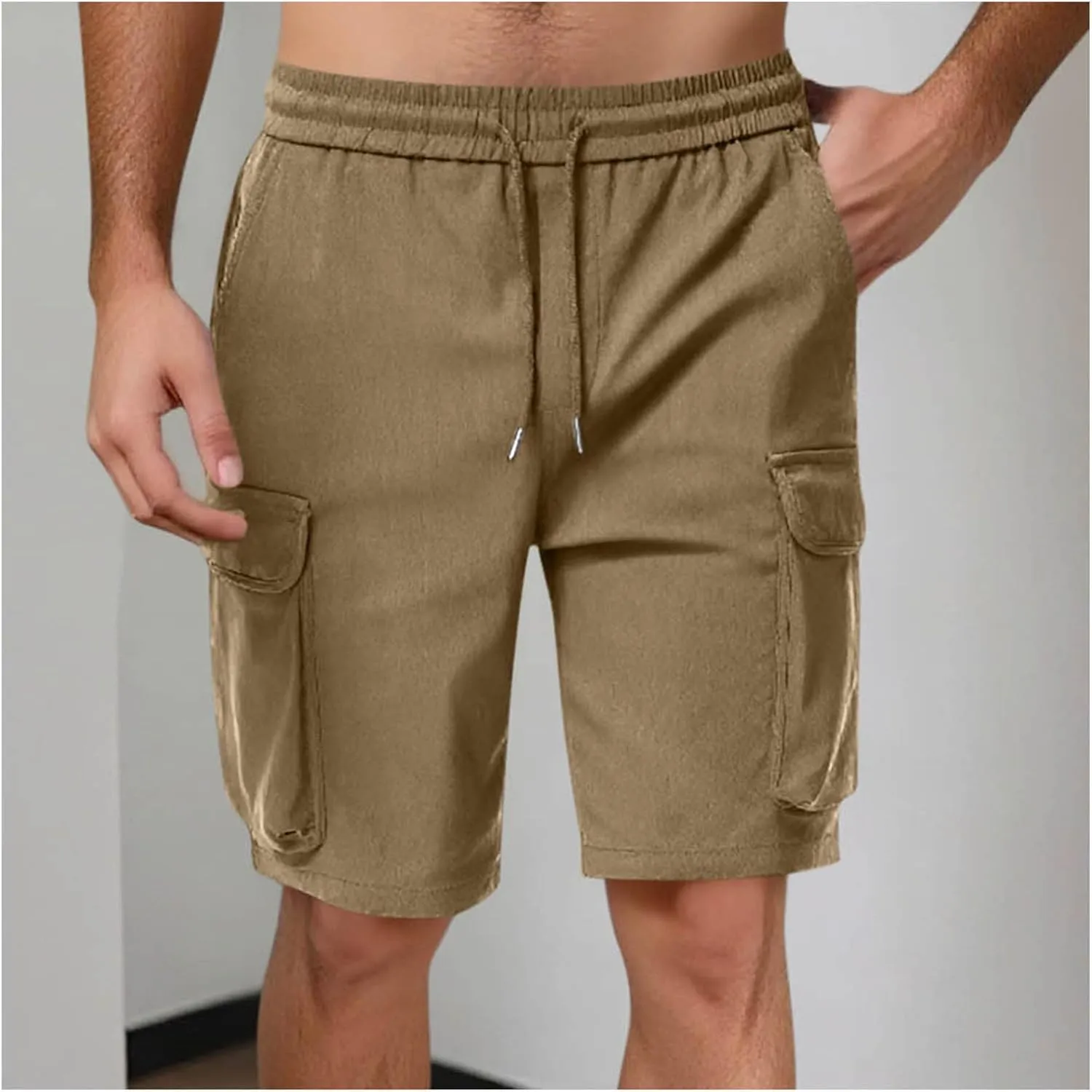 Mens Shorts Summer Casual Beach Pants Drawstring Elastic Waist Trousers with Pockets Comfy Hawaii Shorts for Men