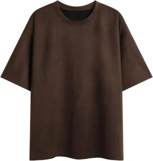 Mens Suede Tshirts Short Sleeve Solid Color Round Neck Relaxed Fit Shirts Lightweight Breathable Lounge Dating Casual Tees