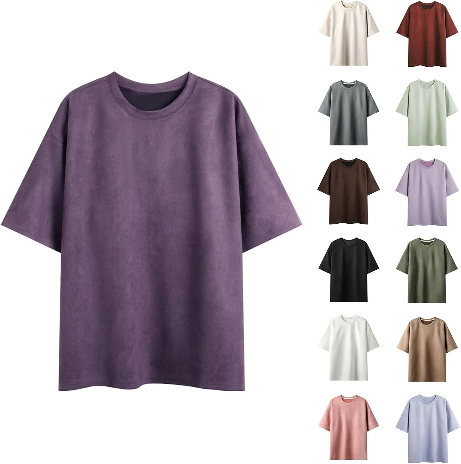 Mens Suede Tshirts Short Sleeve Solid Color Round Neck Relaxed Fit Shirts Lightweight Breathable Lounge Dating Casual Tees