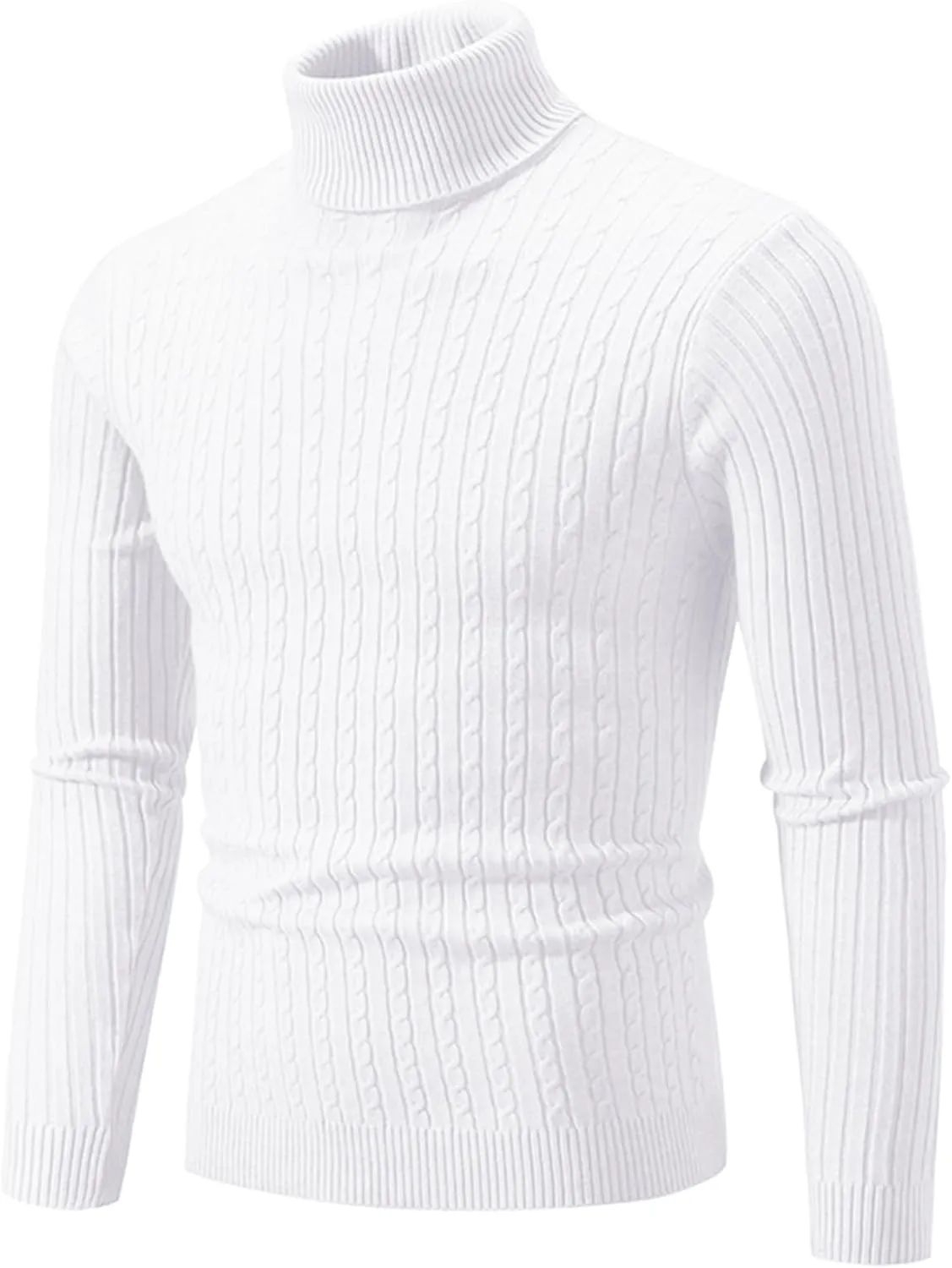 Mens Turtleneck Sweater Slim Fit Cable Knitted Casual Pullover Lightweight Ribbed Long Sleeve Sweaters