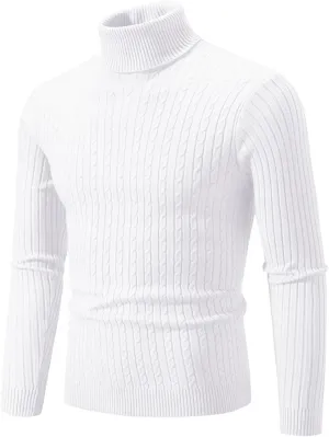 Mens Turtleneck Sweater Slim Fit Cable Knitted Casual Pullover Lightweight Ribbed Long Sleeve Sweaters