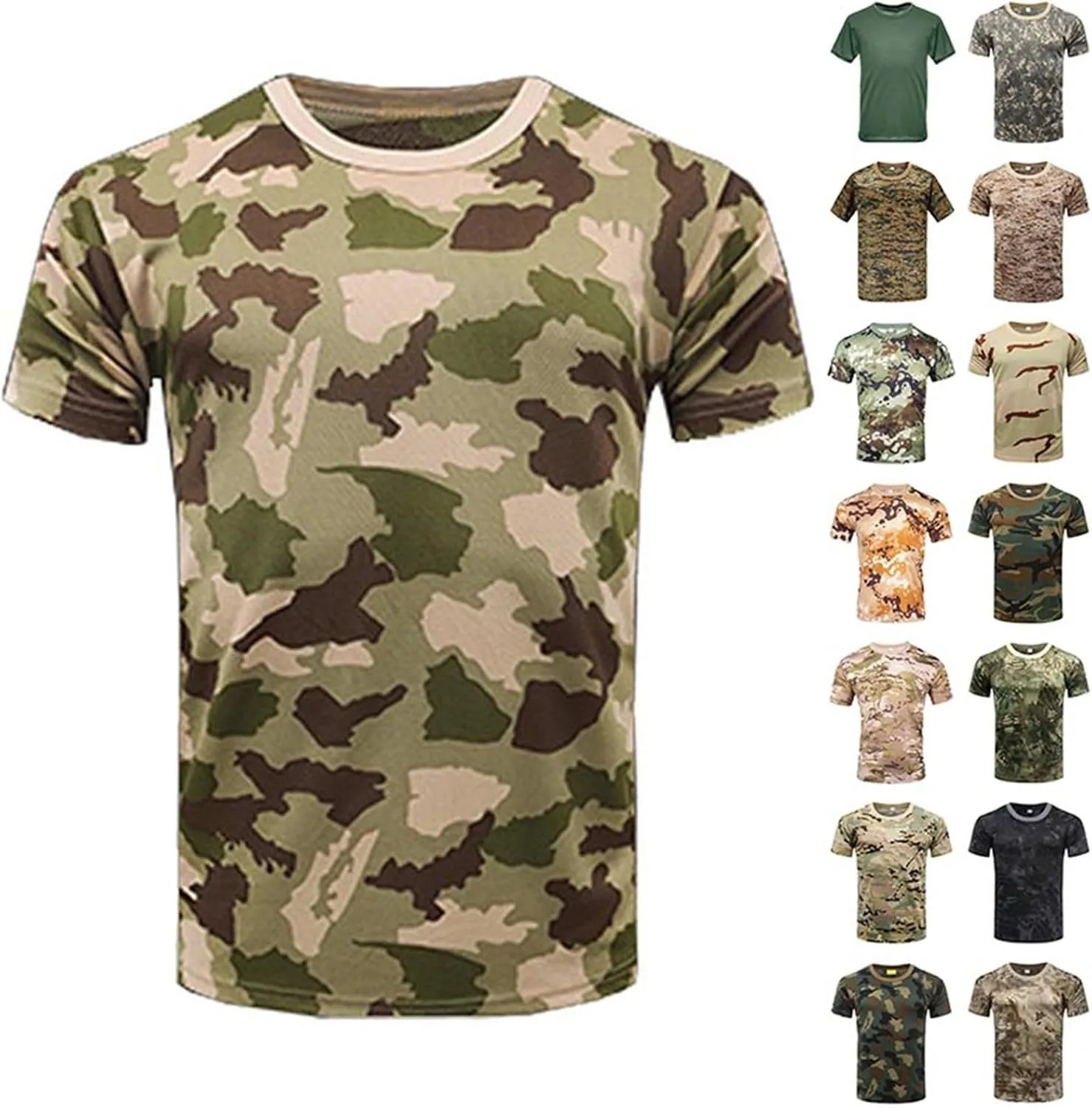 Men's Vintage Camouflage T-Shirt Quick Dry Sports Fitness Lightweight Slim Fit Short Sleeve Military Crewneck Top Casual Tees