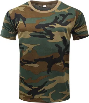 Men's Vintage Camouflage T-Shirt Quick Dry Sports Fitness Lightweight Slim Fit Short Sleeve Military Crewneck Top Casual Tees