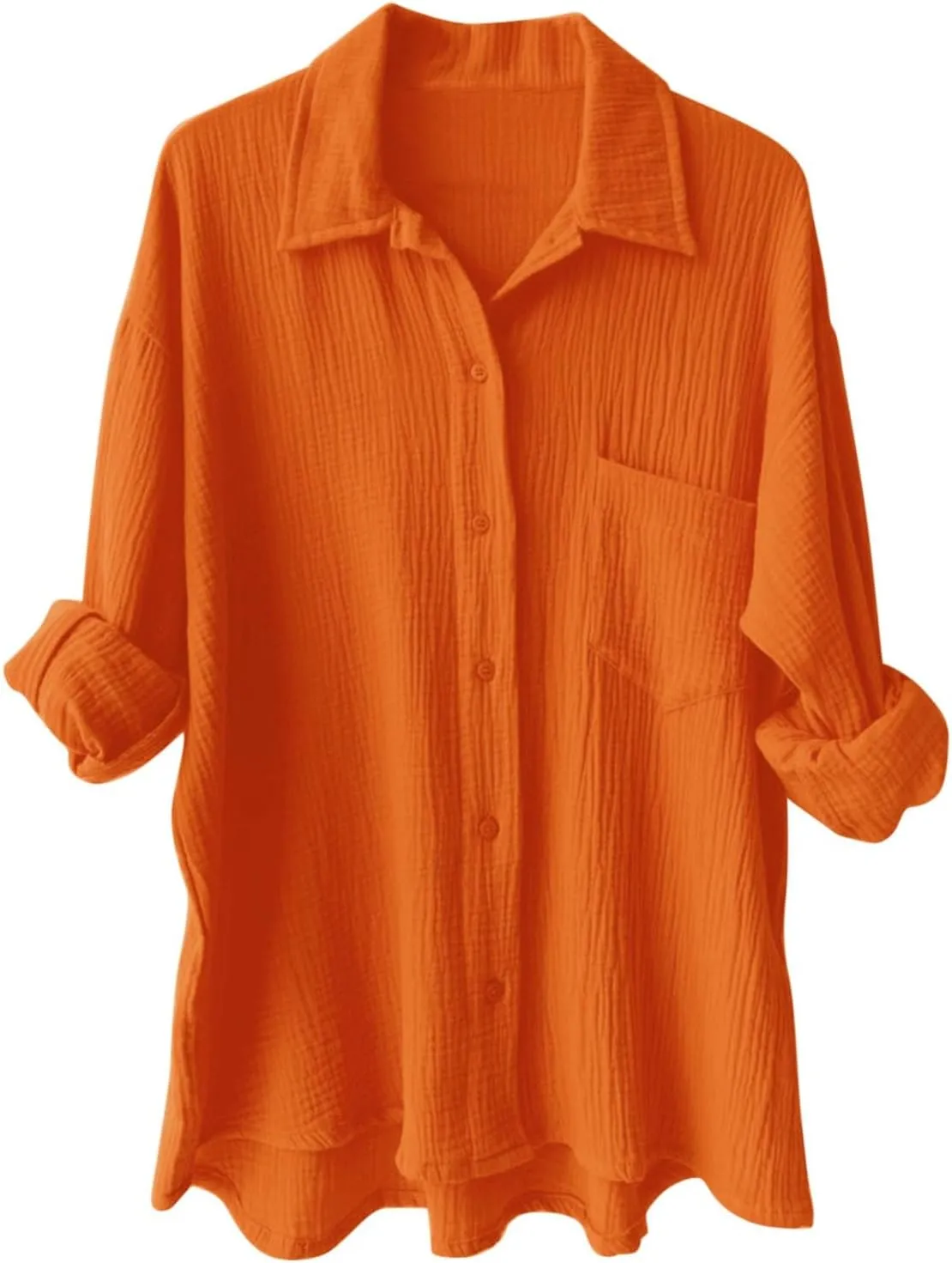 Miyaomn Women's Casual Button Down Shirts Long Sleeve V Neck Blouses Lightweight Plus Size Beach Tops Bathing Suit Cover Ups