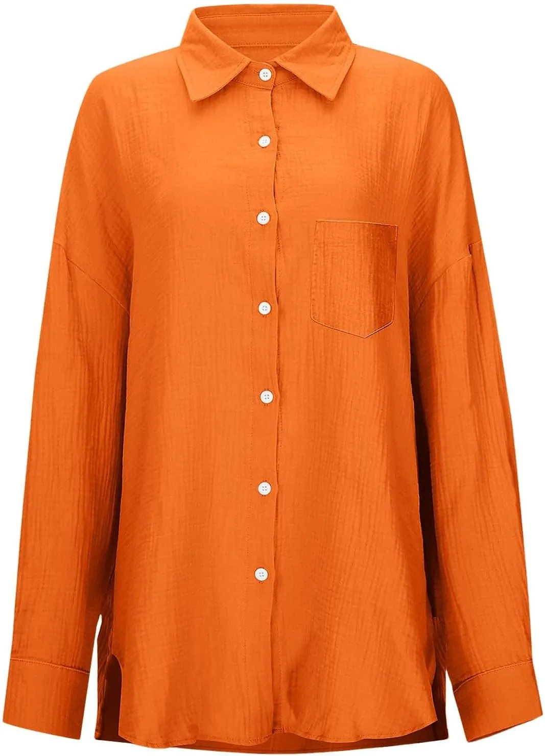 Miyaomn Women's Casual Button Down Shirts Long Sleeve V Neck Blouses Lightweight Plus Size Beach Tops Bathing Suit Cover Ups