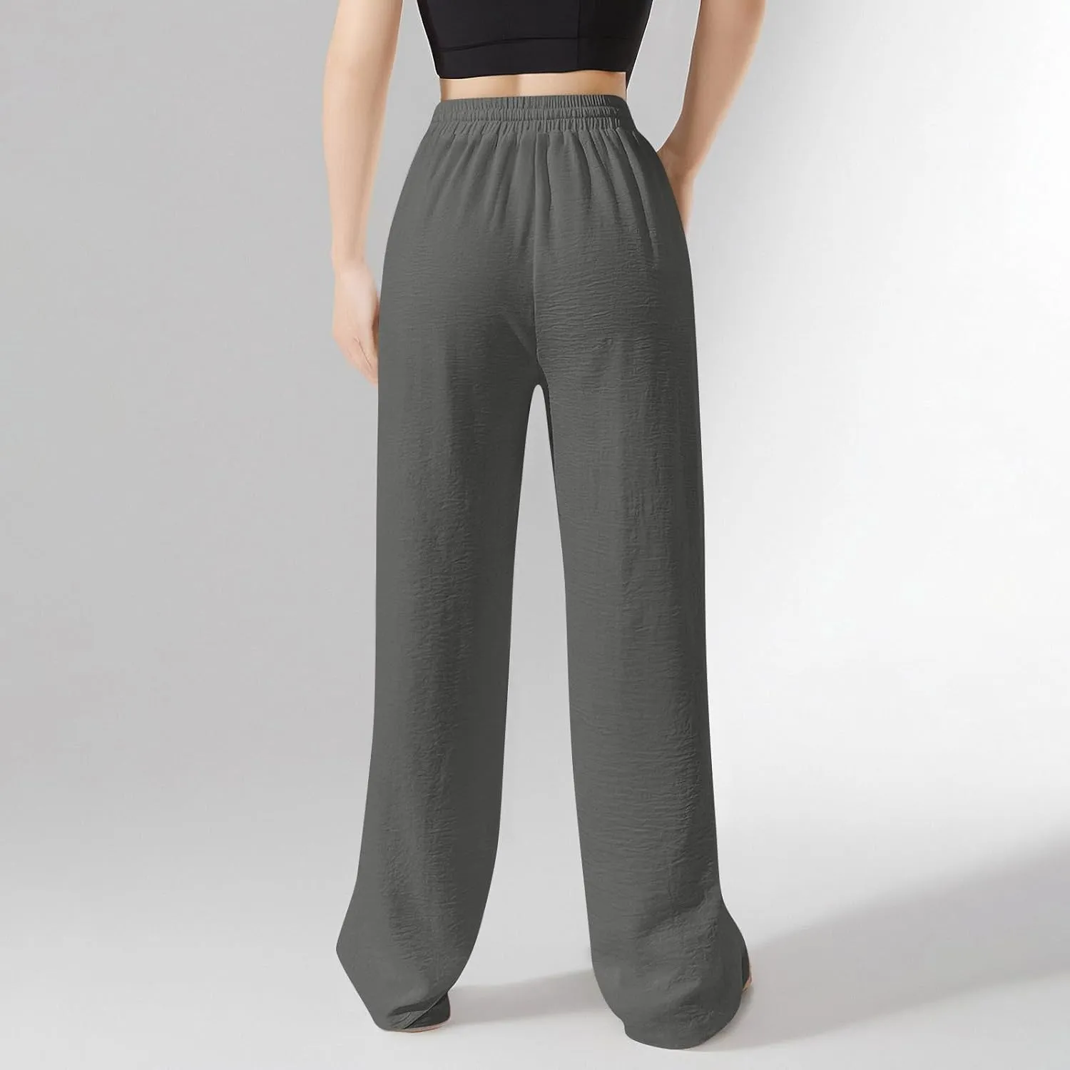 NBXNZWF Women's Cotton-Linen Pants Wide Leg Drawstring High Waist Casual Trousers Lounge Pant with Pockets Beach Outfits