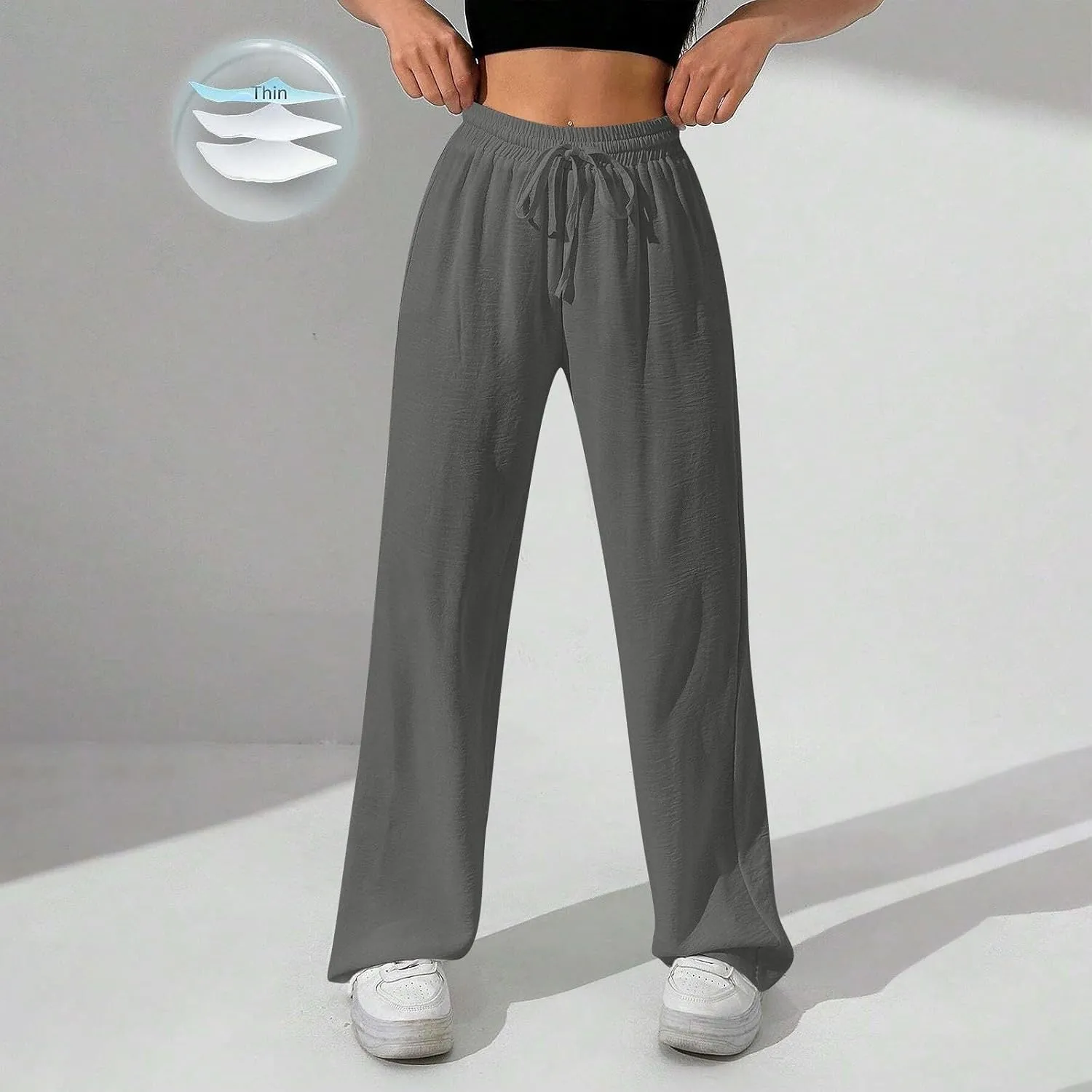 NBXNZWF Women's Cotton-Linen Pants Wide Leg Drawstring High Waist Casual Trousers Lounge Pant with Pockets Beach Outfits