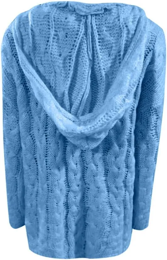 Oversized Sweaters Womens Chunky Cable Knit Pullover Hooded Sweaters V Neck Long Sleeve Loose Hoodies Knitwear Clothes