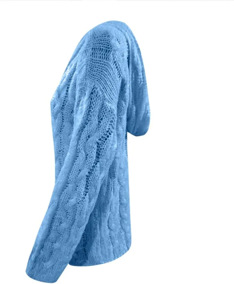 Oversized Sweaters Womens Chunky Cable Knit Pullover Hooded Sweaters V Neck Long Sleeve Loose Hoodies Knitwear Clothes