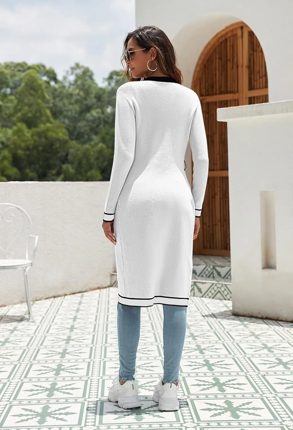 Pink Queen Long Cardigan for Women Long Sleeve Open Front Button V Neck Ribbed Knit Cardigans Sweaters Dress with Belt