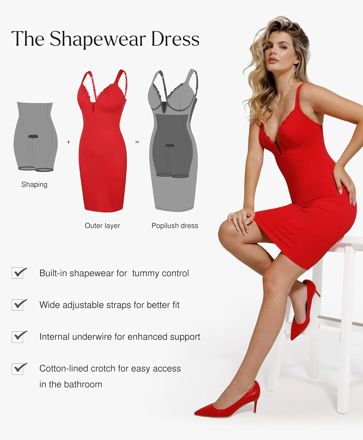 Popilush Lace Shapewear Dress Corset Mini Dress Bodycon Dresses for Women Slip Cocktail Party Dress