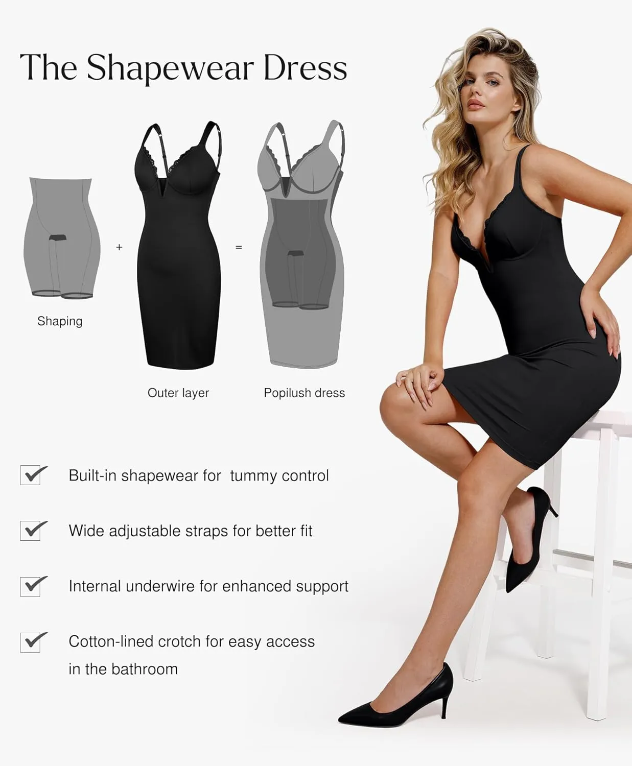 Popilush Lace Shapewear Dress Corset Mini Dress Bodycon Dresses for Women Slip Cocktail Party Dress