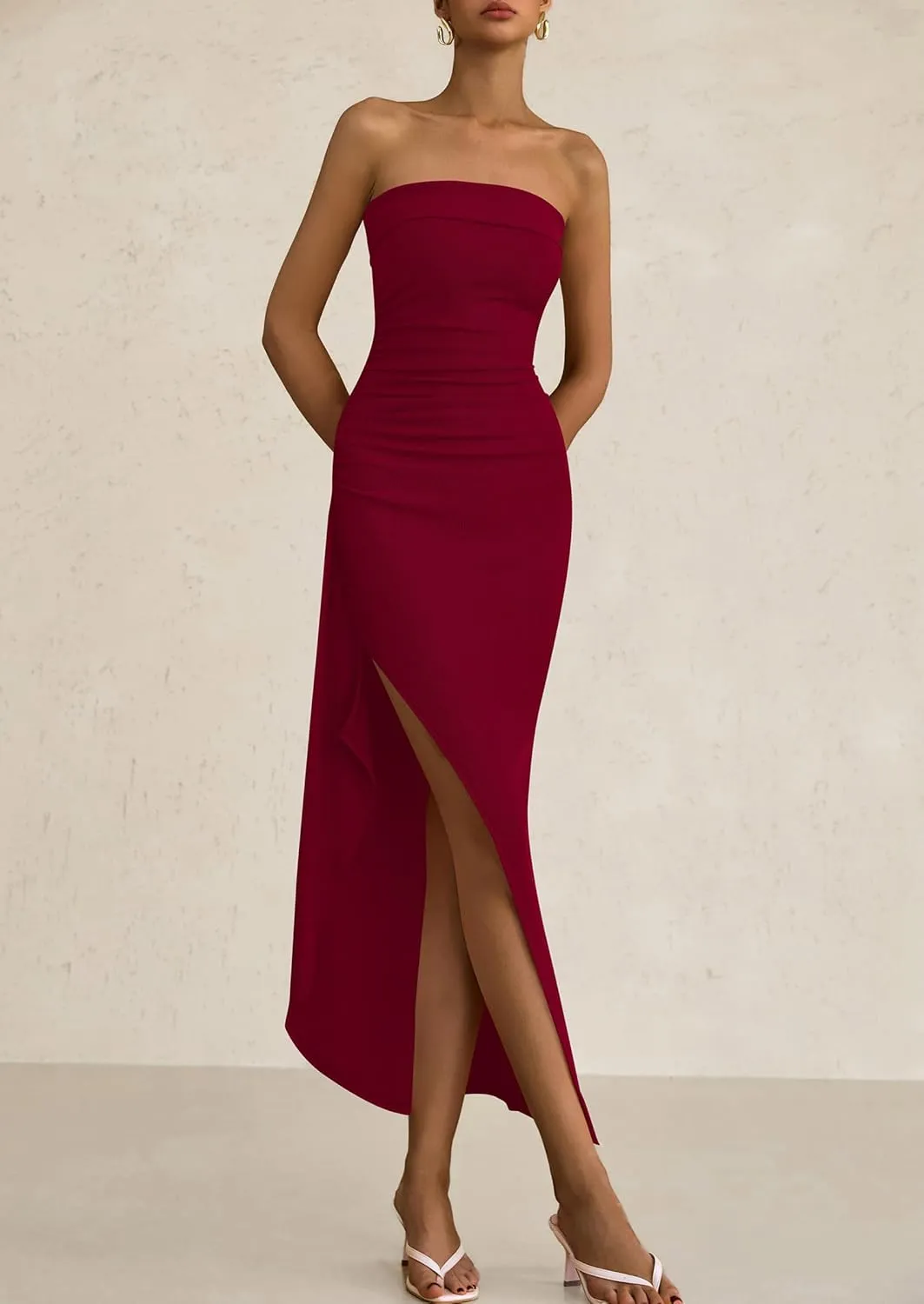 PRETTYGARDEN Women's Off Shoulder Bodycon Dresses 2025 Summer Ruched Asymmetrical High Split Elegant Cocktail Party Dress