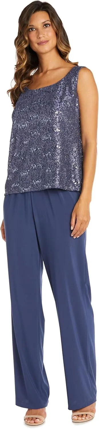 R&M Richards Women's Scallop Lace Duster Pant Set